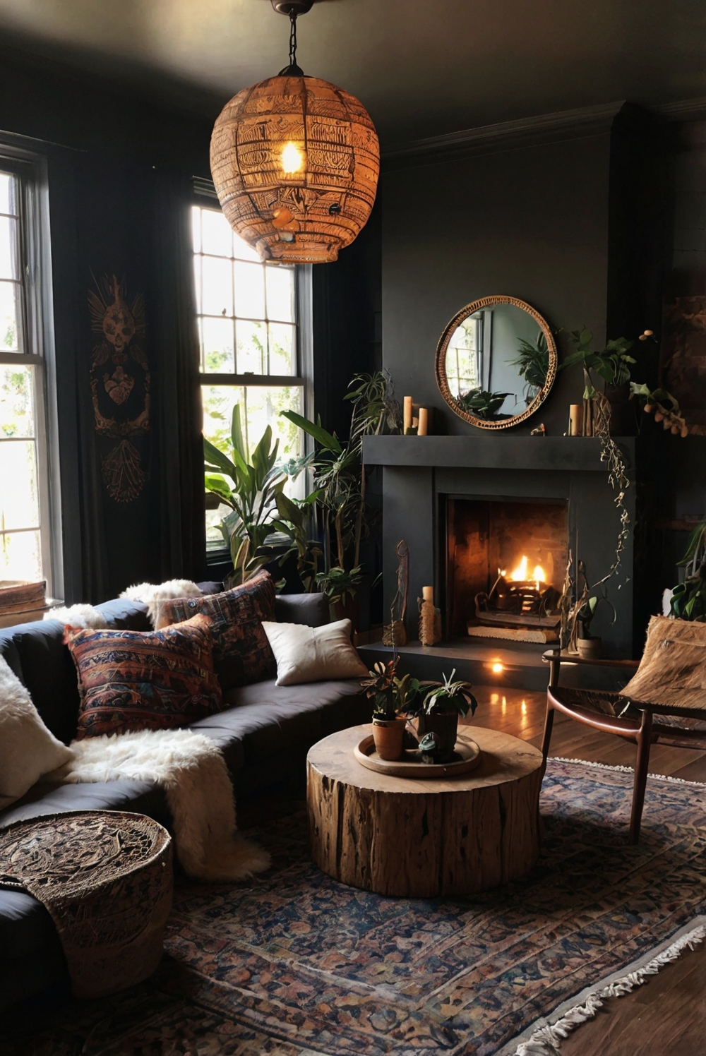 Dark boho decor, Boho living room, Boho furniture, Boho design ideas, Dark living room