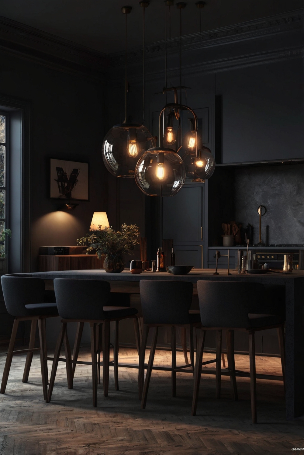 dark home decor, moody interior design, elegant room ideas, sophisticated home decorations, luxurious home styling