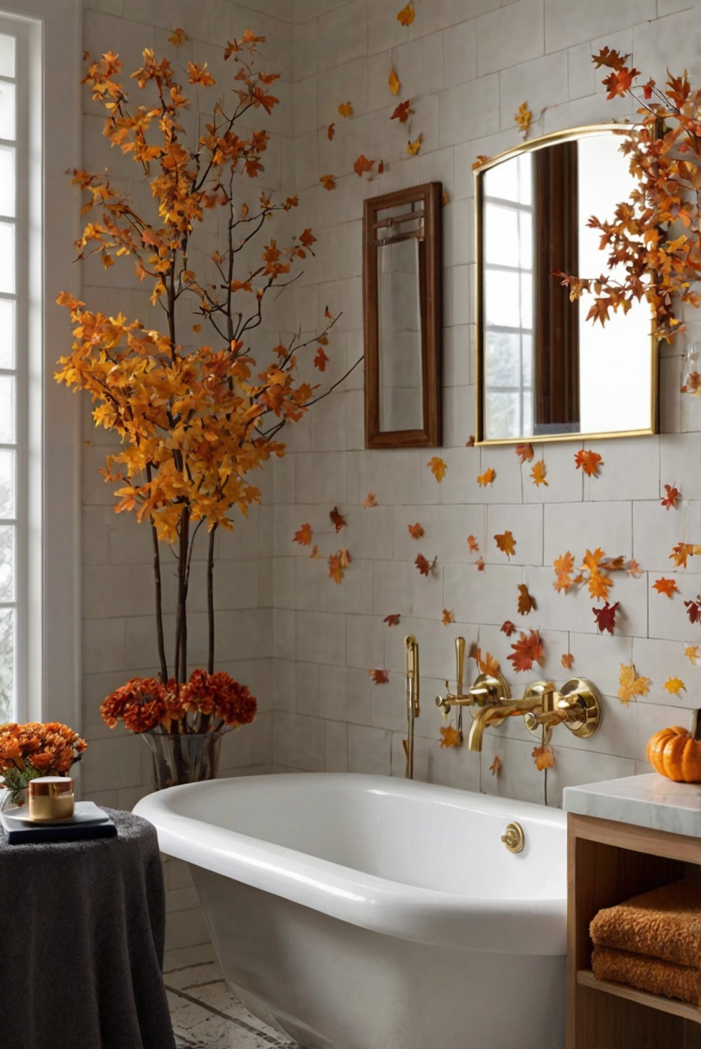 fall bathroom decor, autumn bathroom ideas, seasonal bathroom updates, cozy bathroom decorations, elegant bathroom design