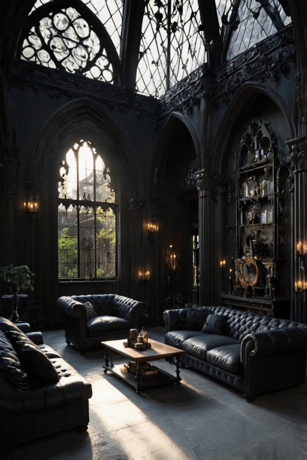 Gothic living room decor, Elegant Gothic living room, Gothic style furniture, Dark Gothic home decor, Victorian Gothic living room