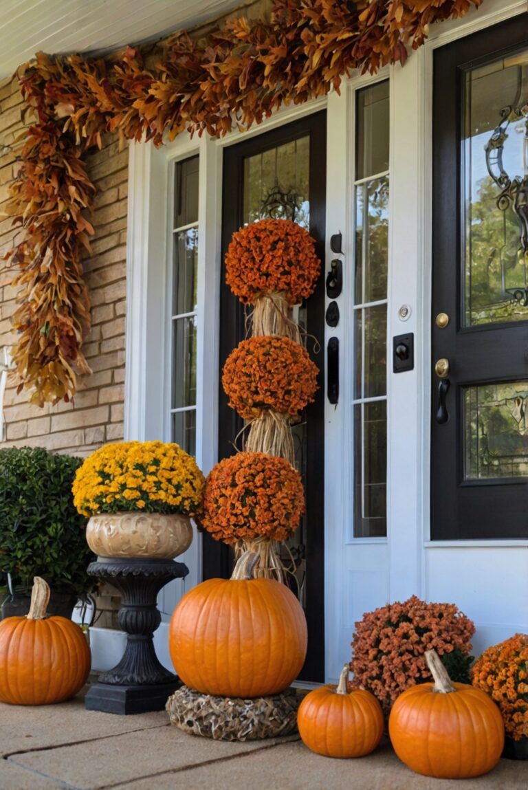 Fall porch decor, Outdoor fall decorations, Porch pumpkins, Autumn wreaths, Seasonal porch signs